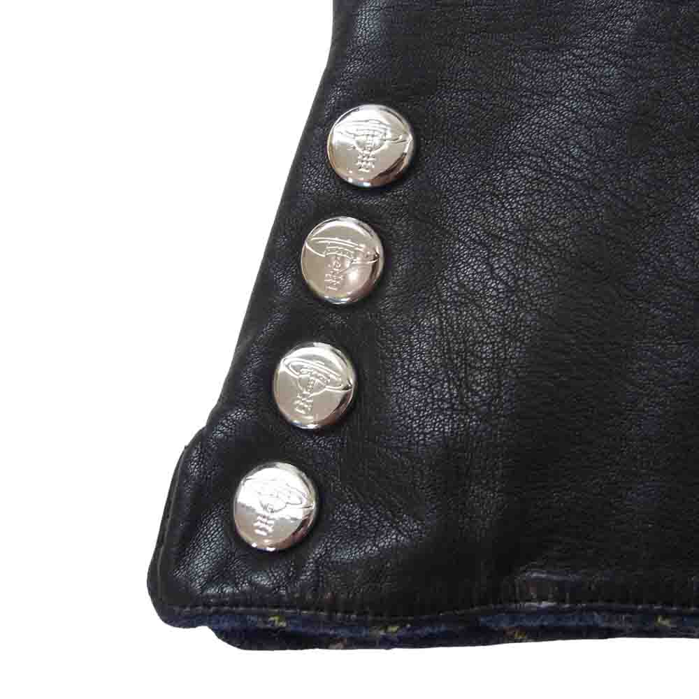 Vivienne Westwood ヴィヴィアンウエストウッド オーブボタン 裏地チェック レザー グローブ 手袋 ブラック系【中古】