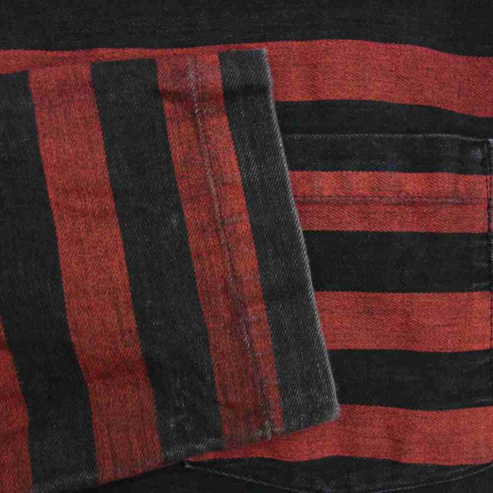 MINEDENIM マインデニム Border Side Zip L/S Denim T-SH ボーダー サイド ジップ 長袖 デニム Tシャツ レッド系 3【美品】【中古】