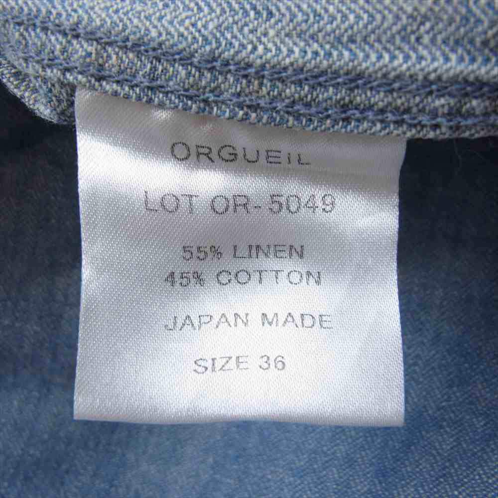 ORGUEIL オルゲイユ OR-5073B Linen Shirt リネン 七分袖 シャツ インディゴブルー系 36【中古】