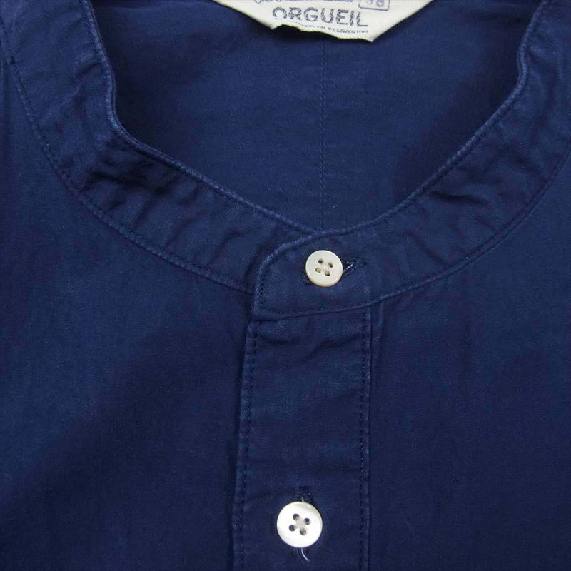 ORGUEIL オルゲイユ OR-5043A Band Collar Shirt バンド カラー 長袖 シャツ ネイビー系 38【中古】