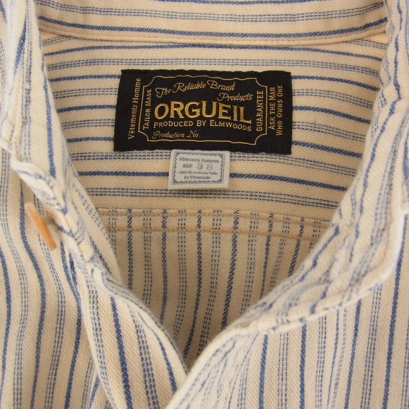 ORGUEIL オルゲイユ OR-5007E Shawl Collar Shirt ショール カラー 長袖 シャツ オフホワイト系 ブルー系  38【美品】【中古】