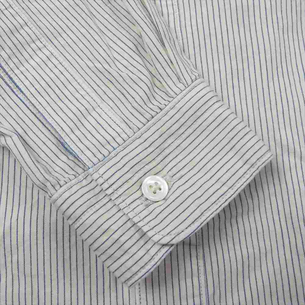 ORGUEIL オルゲイユ OR-5067A Stripe Band Collar Shirt ストライプ バンド カラー 長袖 シャツ オフホワイト系 ネイビー系 38【美品】【中古】