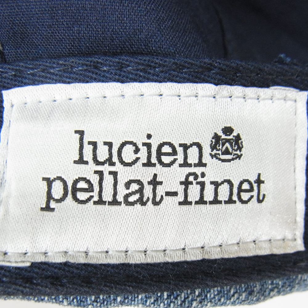 Lucien Pellat-Finet ルシアンペラフィネ 国内正規品 ラインストーン マリファナ刺繍 レザー デニム スナップバック キャップ ライトブルー系【美品】【中古】