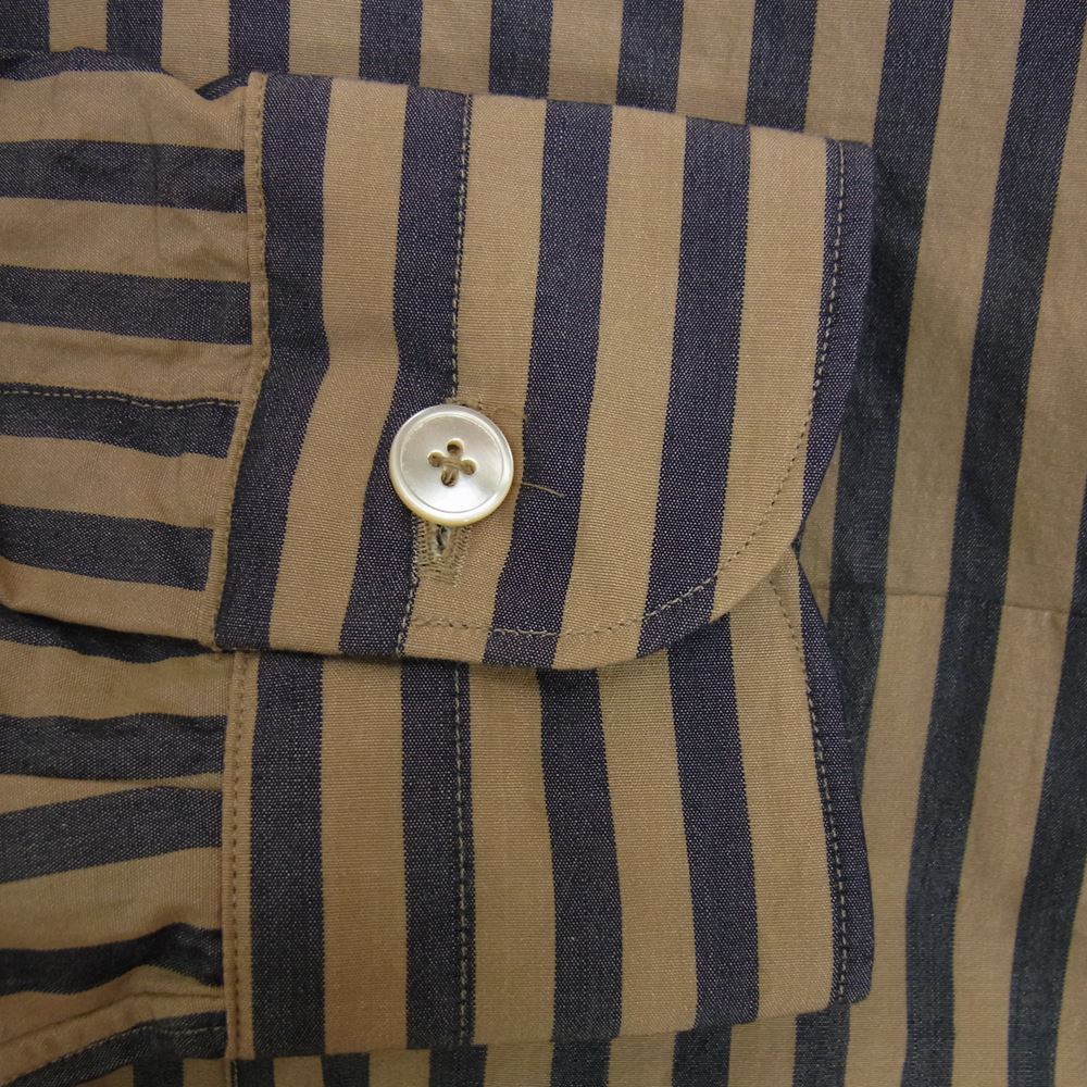 COMOLI コモリ 16AW J03-02002 ロンドンストライプ バンドカラー 長袖 シャツ ブラウン系 1【新古品】【未使用】【中古】