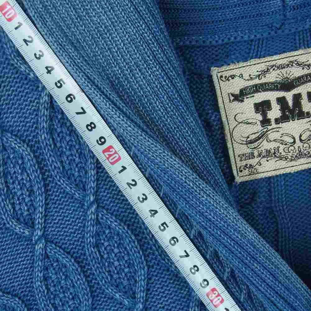 TMT ティーエムティー TKM-F1709 INDIGO インディゴ ケーブル ニット カーディガン 中国製 インディゴブルー系 L【中古】