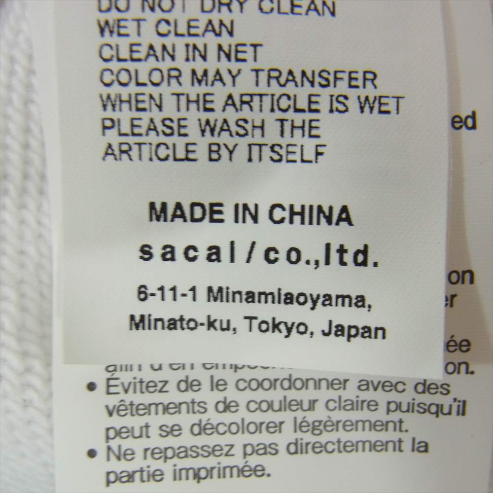 Sacai サカイ 22SS 22-0401S FILM CREW バックプリントパーカー スエットパーカー フーディ ホワイト ホワイト系 1【美品】【中古】