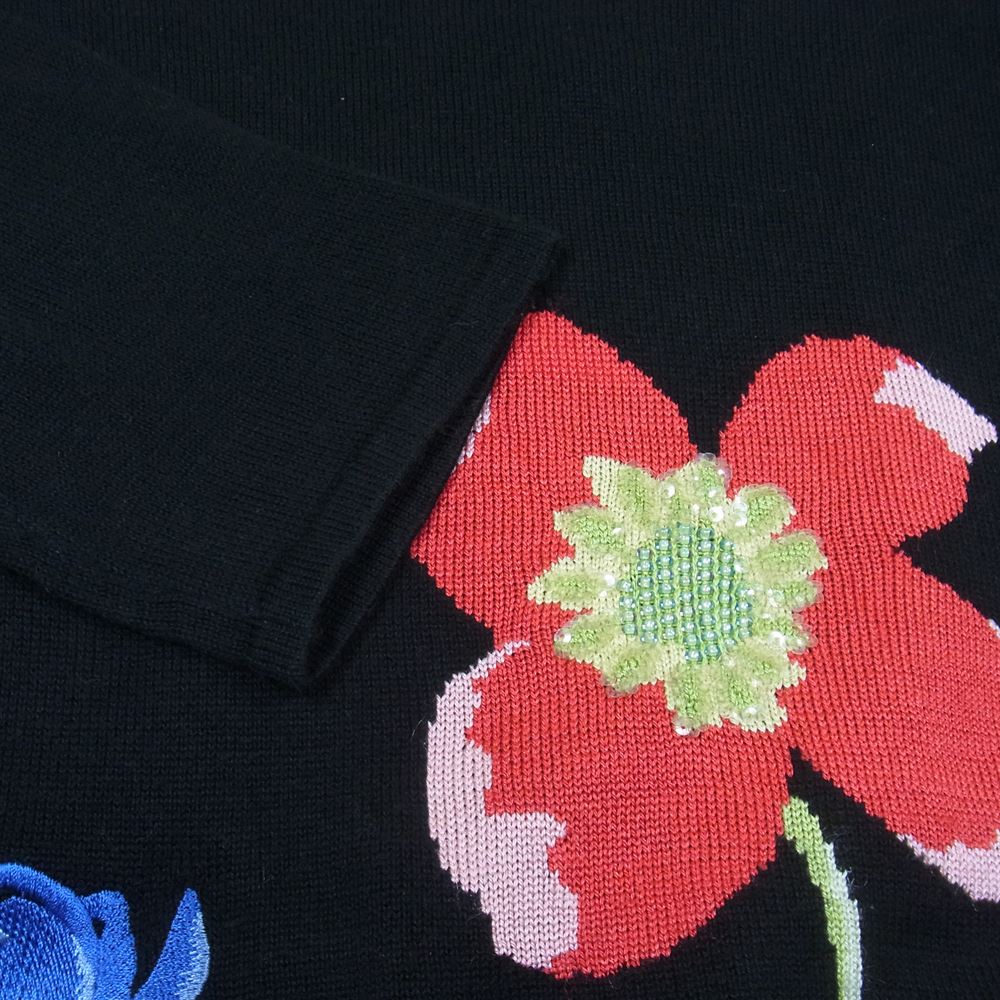 LEONARD レオナール SPORT スポーツ 花柄 フラワー 刺繍 ビジュー カシミヤ混 ニット カットソー ブラック系 40【中古】