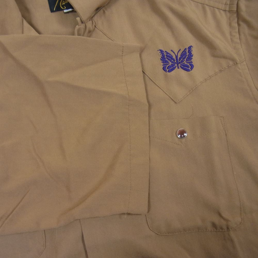 Needles ニードルス KP186 S/S Cowboy One-Up Shirt カウボーイ ワンアップ 半袖 シャツ ライトブラウン系 S【中古】