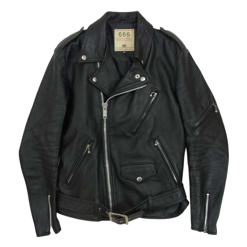 メンズ666 leather wear ダブル ライダースジャケット英国製 黒 38 