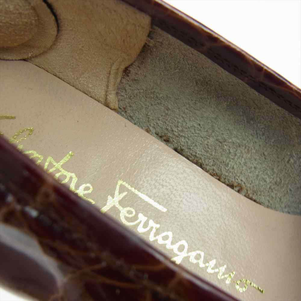 Salvatore Ferragamo サルヴァトーレフェラガモ クロコ型押し ローファー ブラウン系【中古】