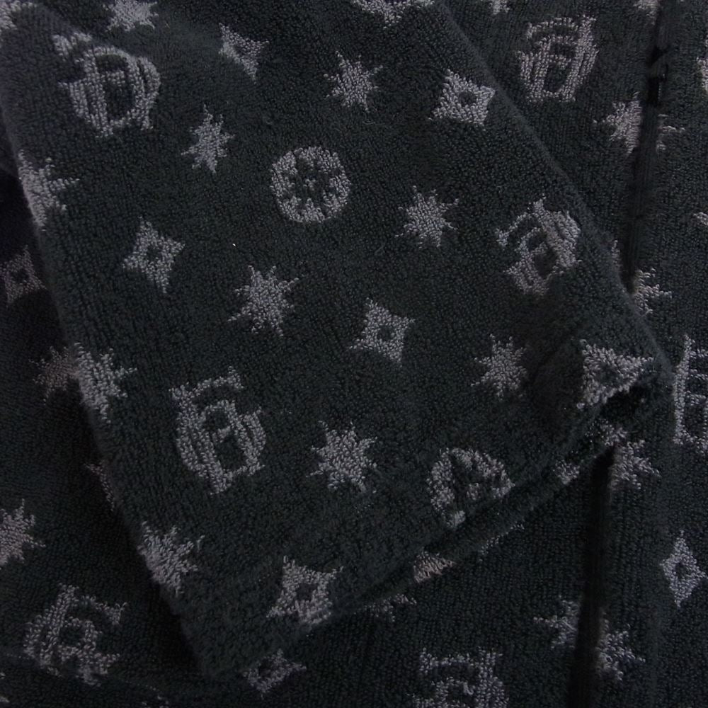 BY GLADHAND バイグラッドハンド 18SS BYGH-18-SS-01 FAMILY CREST SMOKING JACKET ロゴ 総柄 ファミリー クレスト スモーキング ジャケット ブラック系 XL【中古】