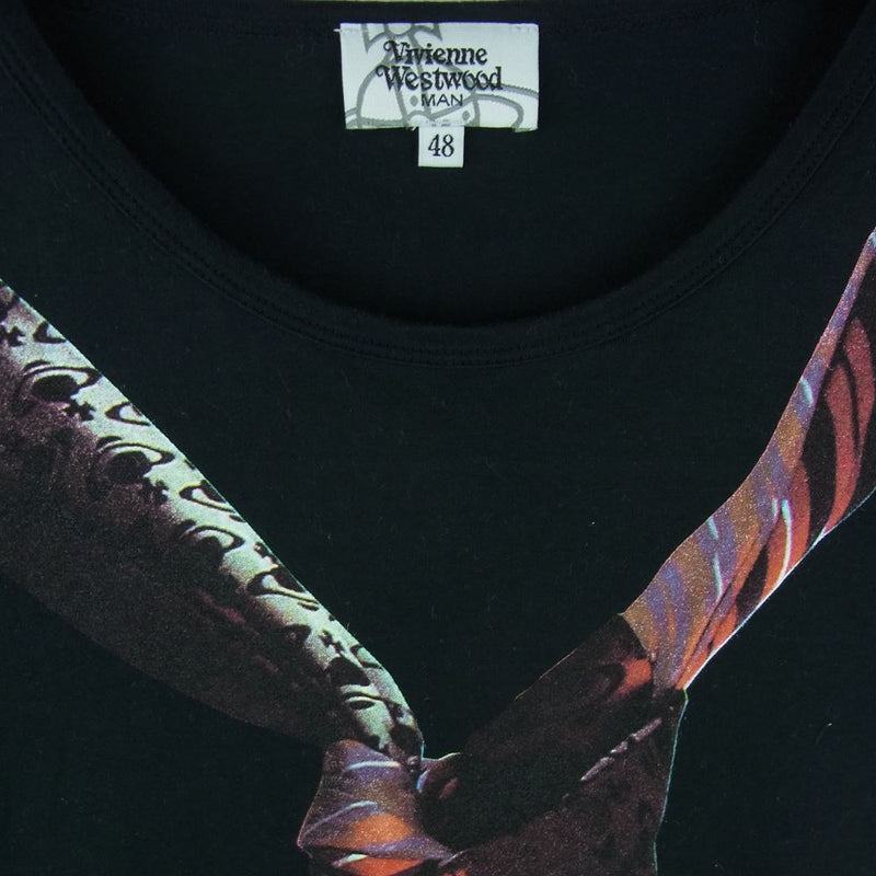 Vivienne WestwoodMAN ヴィヴィアンウエストウッドマン ネクタイ プリント Tシャツ カットソー 半袖 ブラック系 48【中古】