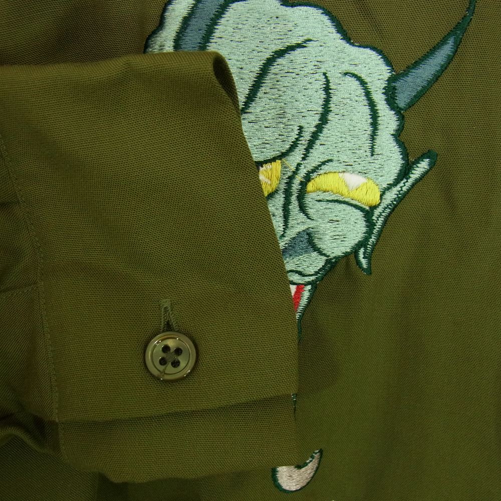 WACKO MARIA ワコマリア 16AW × WOLF’S HEAD ウルフズヘッド 鬼面 魂 オープンカラー 長袖 シャツ モスグリーン系 M【中古】