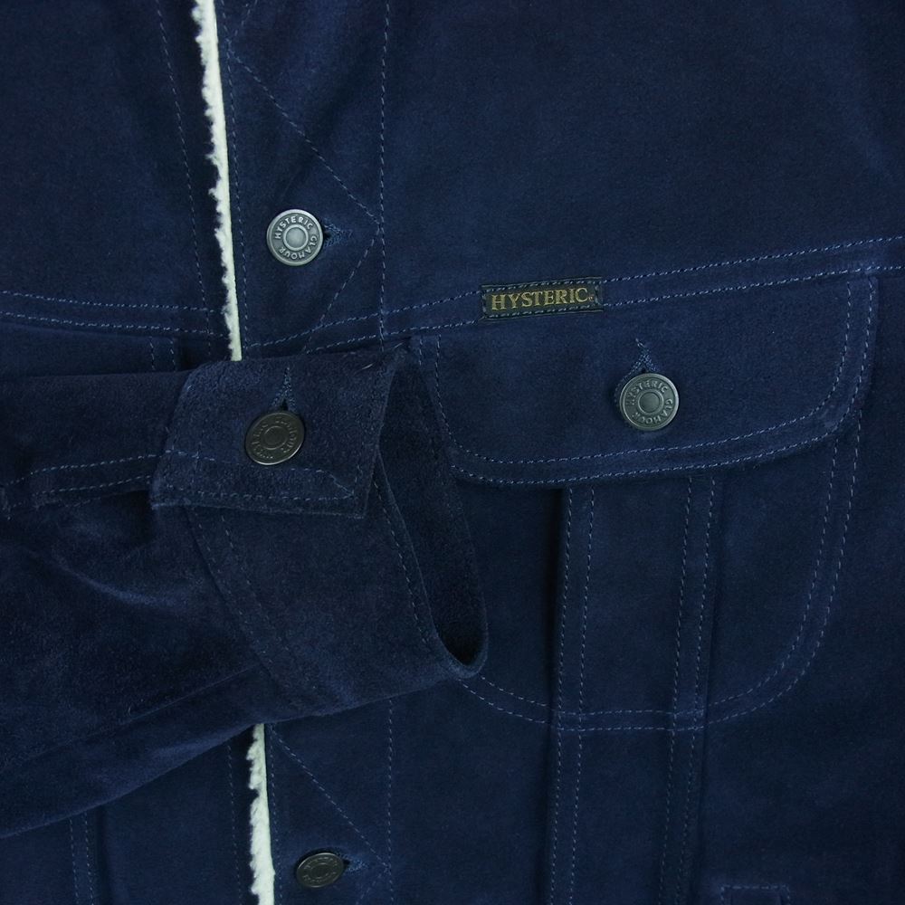 HYSTERIC GLAMOUR ヒステリックグラマー 15AW 0253LB03 スエード ランチ ジャケット ブルゾン レザー ボア ダークネイビー系 M【中古】