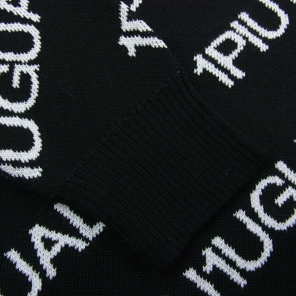 1piu1uguale3 ウノピュウノウグァーレトレ 22SS MRK230 CTT010 113 DROP SHOULDER CREW ダブルジャガード バイアスロゴ総柄 ドロップショルダー クルーネック ニット セーター ブラック系 3【中古】