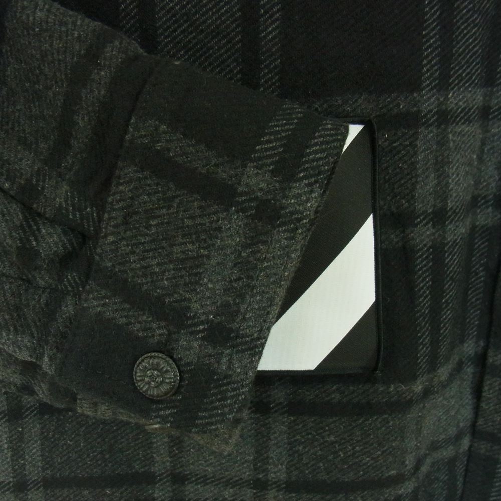 OFF-WHITE オフホワイト 18AW OMGA061E18A27001 Padded Hoodie Shirt パデッド フーディ フランネル チェック シャツ ジャケット グレー系 XL【中古】