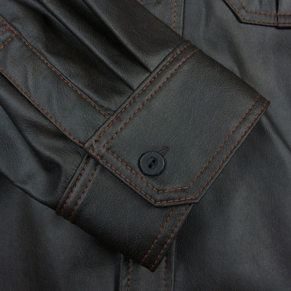 ライスナインテン VEGAN LEATHER SOUTIEN COLLAR SWITCH SHIRT ヴィーガンレザー シャツ ブラウン系 1【新古品】【未使用】【中古】