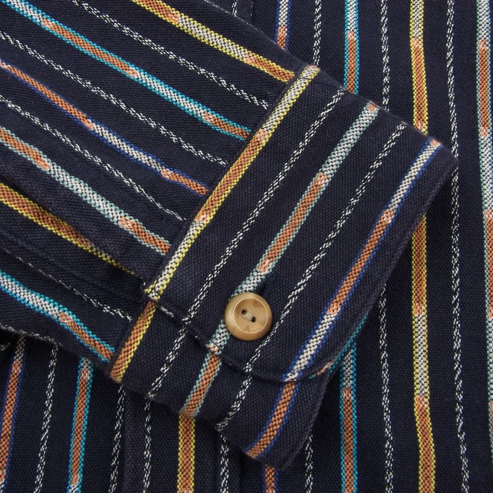 TENDERLOIN テンダーロイン T-NATIVE SHT ネイティブ ストライプ シャツ ネイビー系 S【中古】