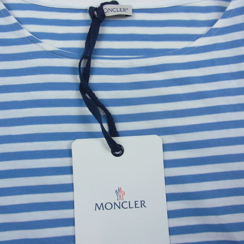 MONCLER モンクレール T-SHIRT ボーダー ワッペン Tシャツ ライトブルー系 ホワイト系 M【中古】