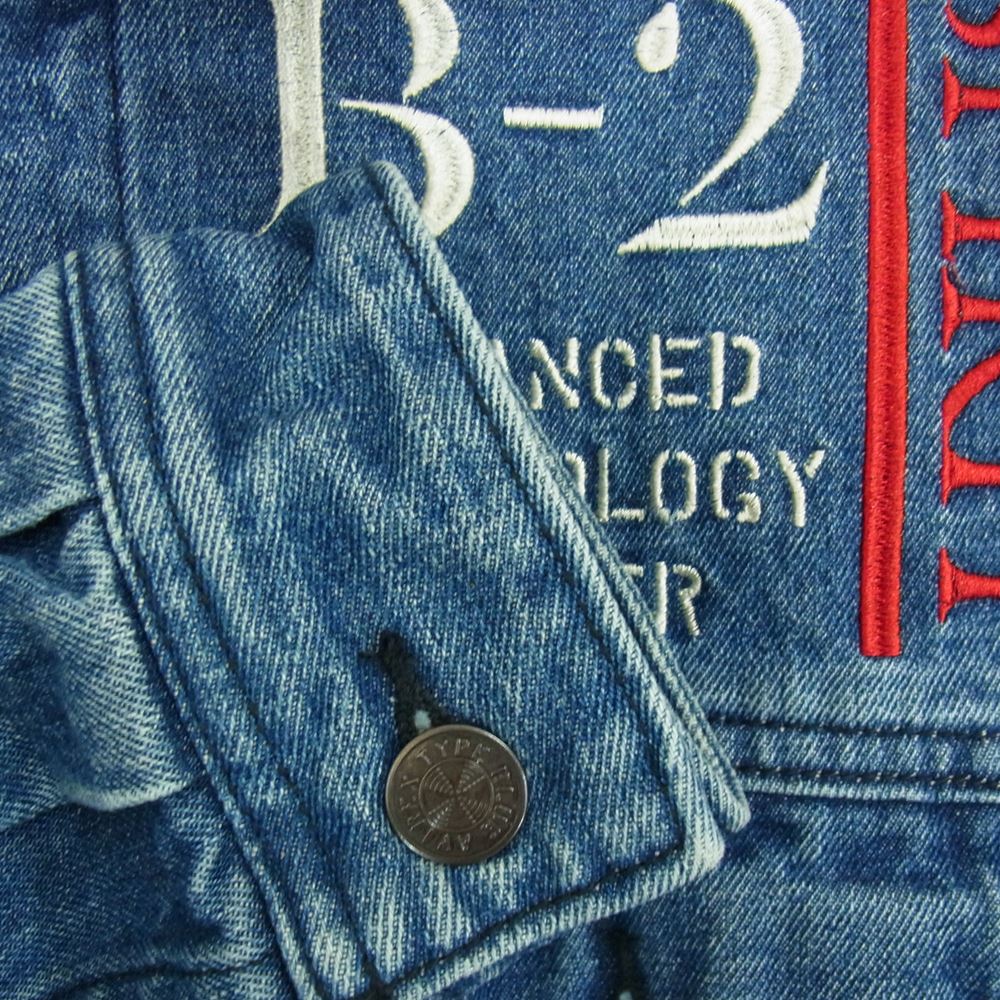 AVIREX アヴィレックス 6202042 TYPE BLUE B-2 IMPACT DENIM JACKET タイプブルー インパクト デニム ペイント ワッペン ジャケット インディゴブルー系 F【中古】