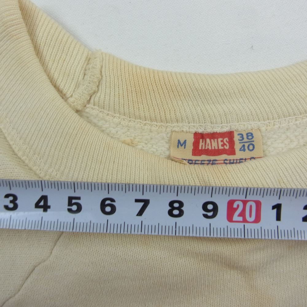ヘインズ 50S~60s BREEZE SHIELD タグ UNIVERSITY TOLEDO カレッジ ロゴ プリント ラグラン 半袖 スウェット トレーナー ベージュ系 M【中古】