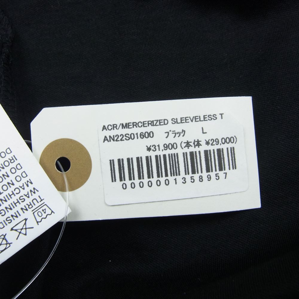 アクロニウム 22SS S25-PR-B 国内正規品 MERCERIZED SLEEVELESS T-SHIRTS マーセライズド ノースリーブ Tシャツ ブラック ブラック系 L【極上美品】【中古】