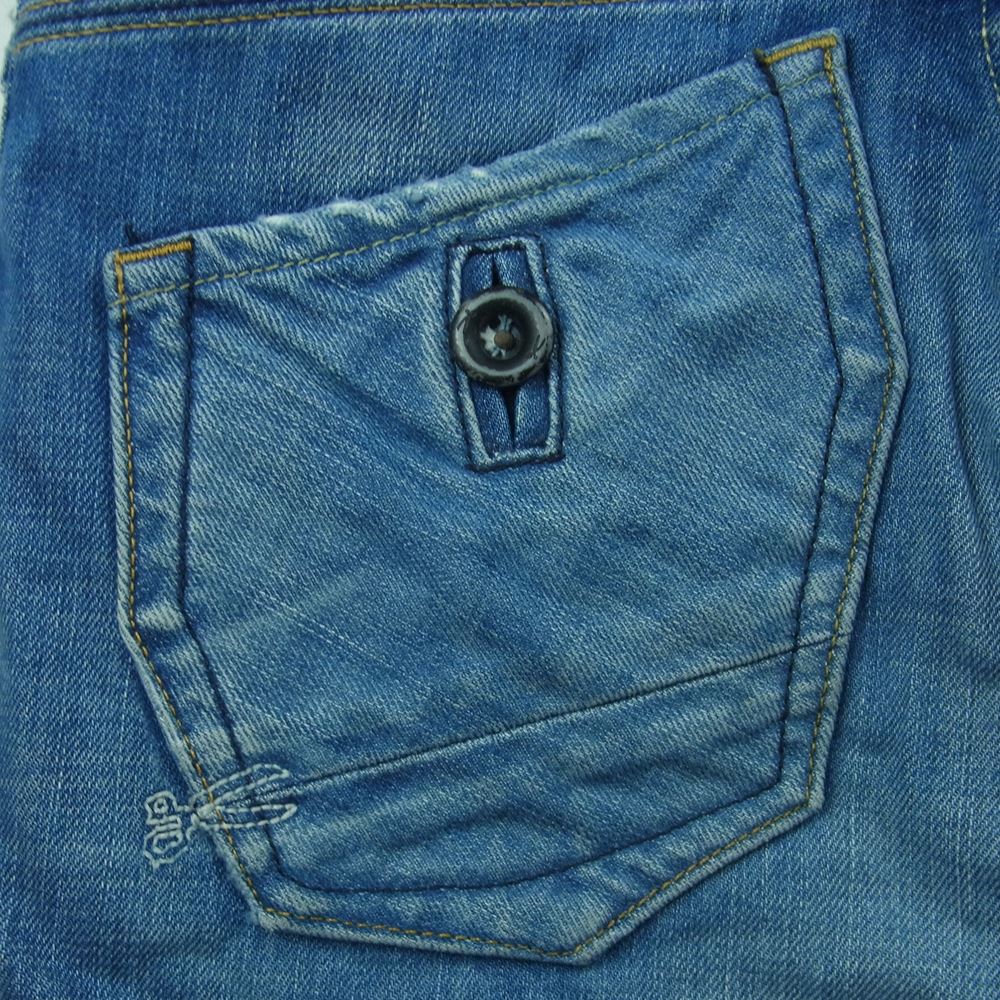 デンハム 5ポケット デニム パンツ コットン 牛革 チュニジア製 インディゴブルー系 W29【中古】