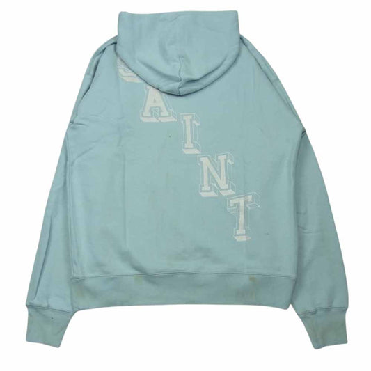 セントマイケル 21SS SM-S21-0000-042 Hoodie Angel ダメージ加工 エンジェル プリント スウェット パーカー ライトブルー系 XL【美品】【中古】