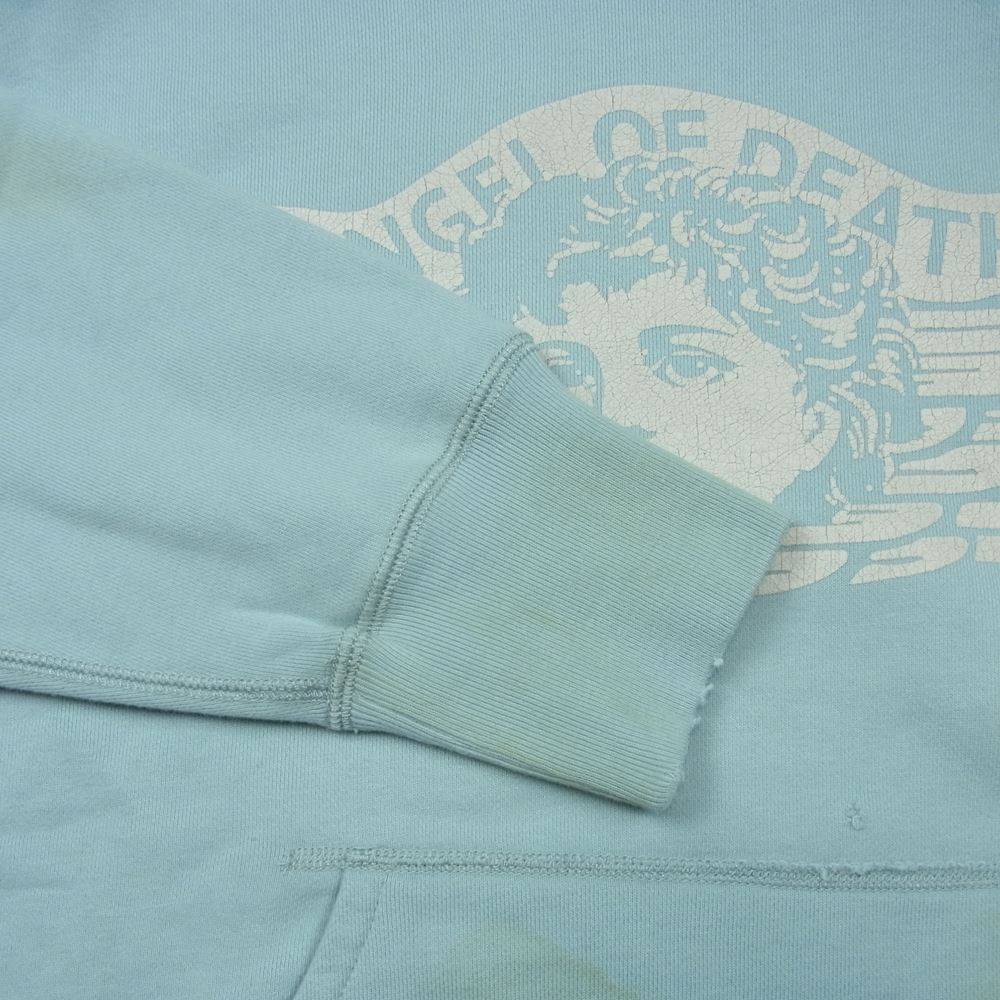 セントマイケル 21SS SM-S21-0000-042 Hoodie Angel ダメージ加工 エンジェル プリント スウェット パーカー ライトブルー系 L【美品】【中古】