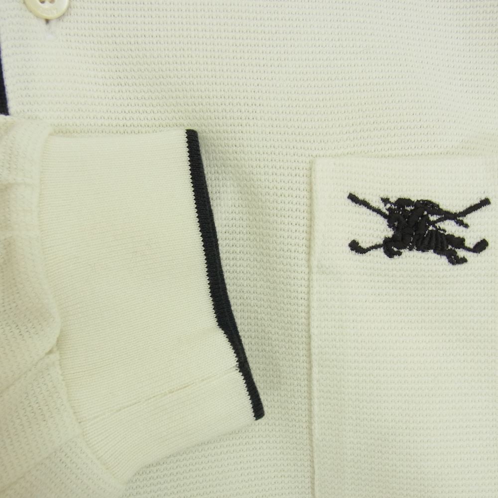 BURBERRY バーバリー ポケット ロゴ 刺繍 長袖 ポロシャツ ホワイト系 L【美品】【中古】