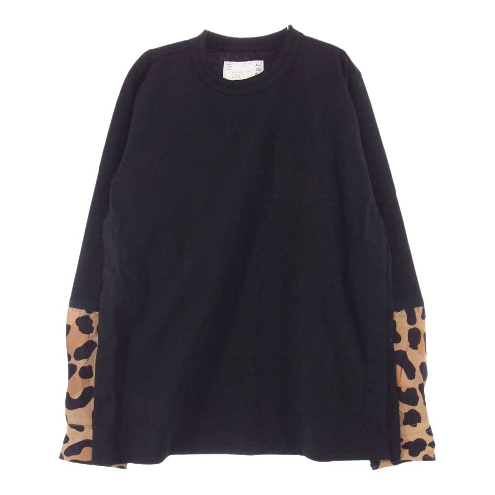 Sacai サカイ カットソー 22SS レオパード柄 black beige レイヤード カットソー ロングTシャツ  ブラック系 レオパード系 1【中古】 Sacai サカイ 22SS レオパード柄 black beige レイヤード カットソー