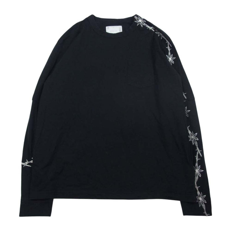 Sacai サカイ 19-01960M フラワー 刺繍 レイヤード ポケット Tシャツ ブラック系 4【中古】