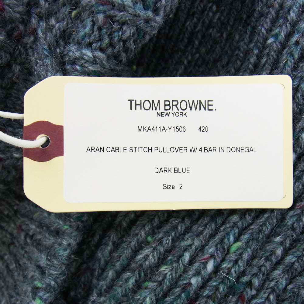 THOM BROWNE トムブラウン 22AW MKA411A Y1506 420 トリコロールテープ モヘヤ混ウール ケーブル ニット ダークブルー 2【新古品】【未使用】【中古】