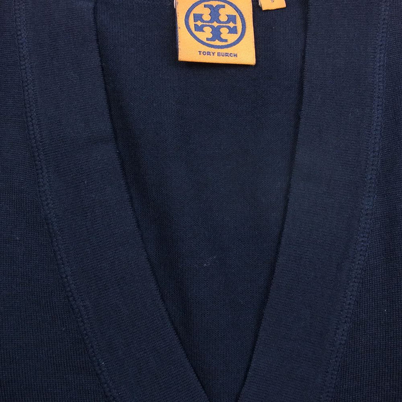 Tory Burch トリーバーチ ロゴボタン カーディガン ネイビー系 S【美品】【中古】