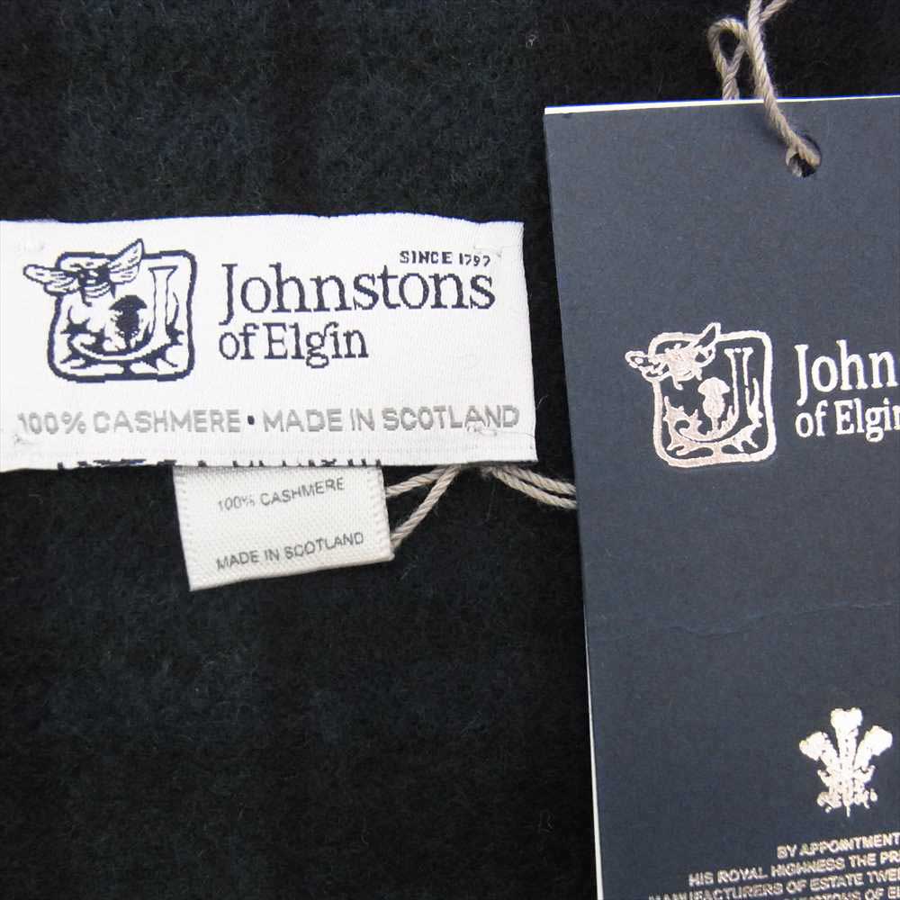 ジョンストンズオブエルガン スコットランド製 CASHMERE CHECK SCARF カシミヤ100% チェック スカーフ マフラー ネイビー系【中古】