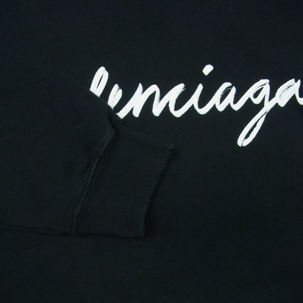 BALENCIAGA バレンシアガ 22AW 674986 TMVB5 WIDE FIT HOODIE ダメージ加工 ロゴ フーディー パーカー ブラック系 L【美品】【中古】