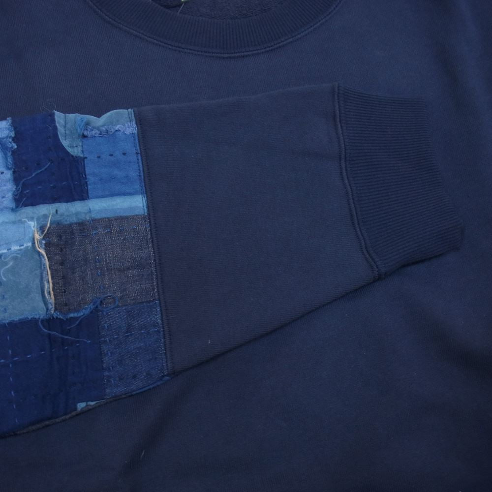 クオン 112CS032101 BORO Banded Arm Sleeve Sweatshirt 襤褸 ボロ バンデッド パッチワーク スリーブ スウェット ネイビー系 L【新古品】【未使用】【中古】