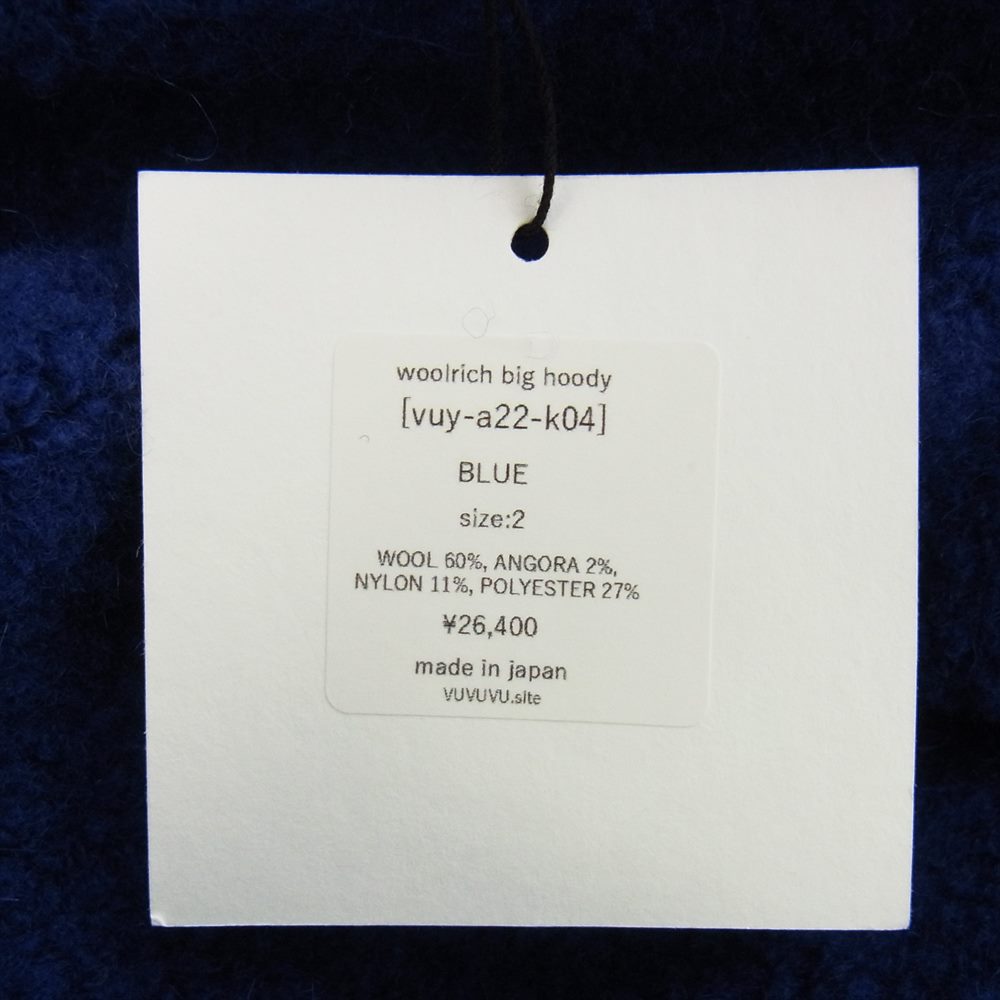 ヴウワイ vuy-a22-K04 woolrich big hoody ビッグフーディ ウール ブルー系 パープル系 42 2【中古】