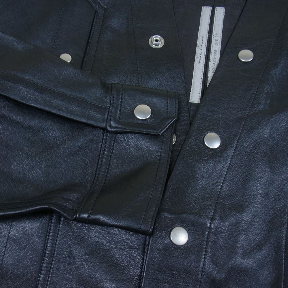Rick Owens リックオウエンス 22SS RR01B1228-LLPX FOGPOCKET LARRY Leather Shirts フォグポケット ラリー レザー スナップボタン 長袖 シャツ ジャケット ブラック系 44【中古】