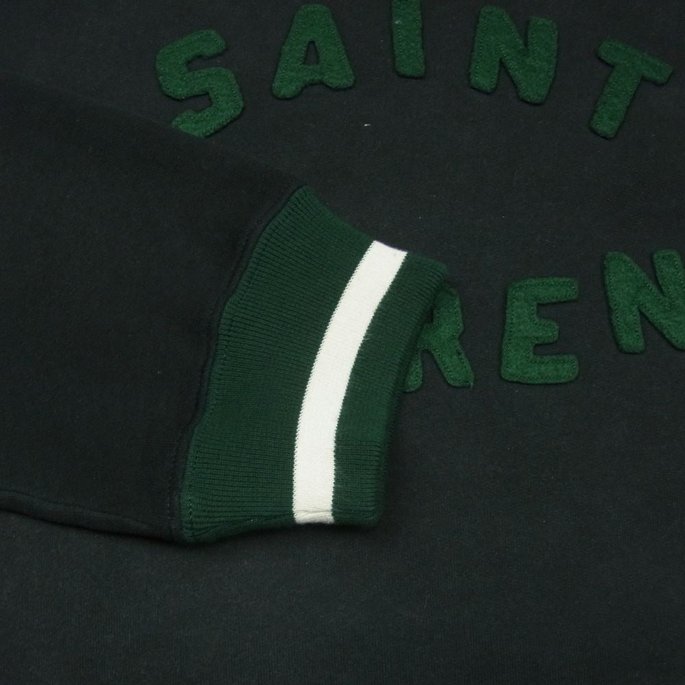 SAINT LAURENT サンローラン 22AW 689395 Y36SV ロゴ フェルト レタリング レース パーカー イタリア製 ブラック系 ダークグリーン系 M【中古】