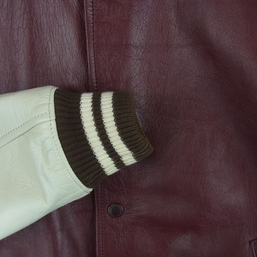 WACKO MARIA ワコマリア VIRSITY JACKET オールレザー ヴァーシティ ジャケット スタジャン オフホワイト系 ボルドー系 S【中古】