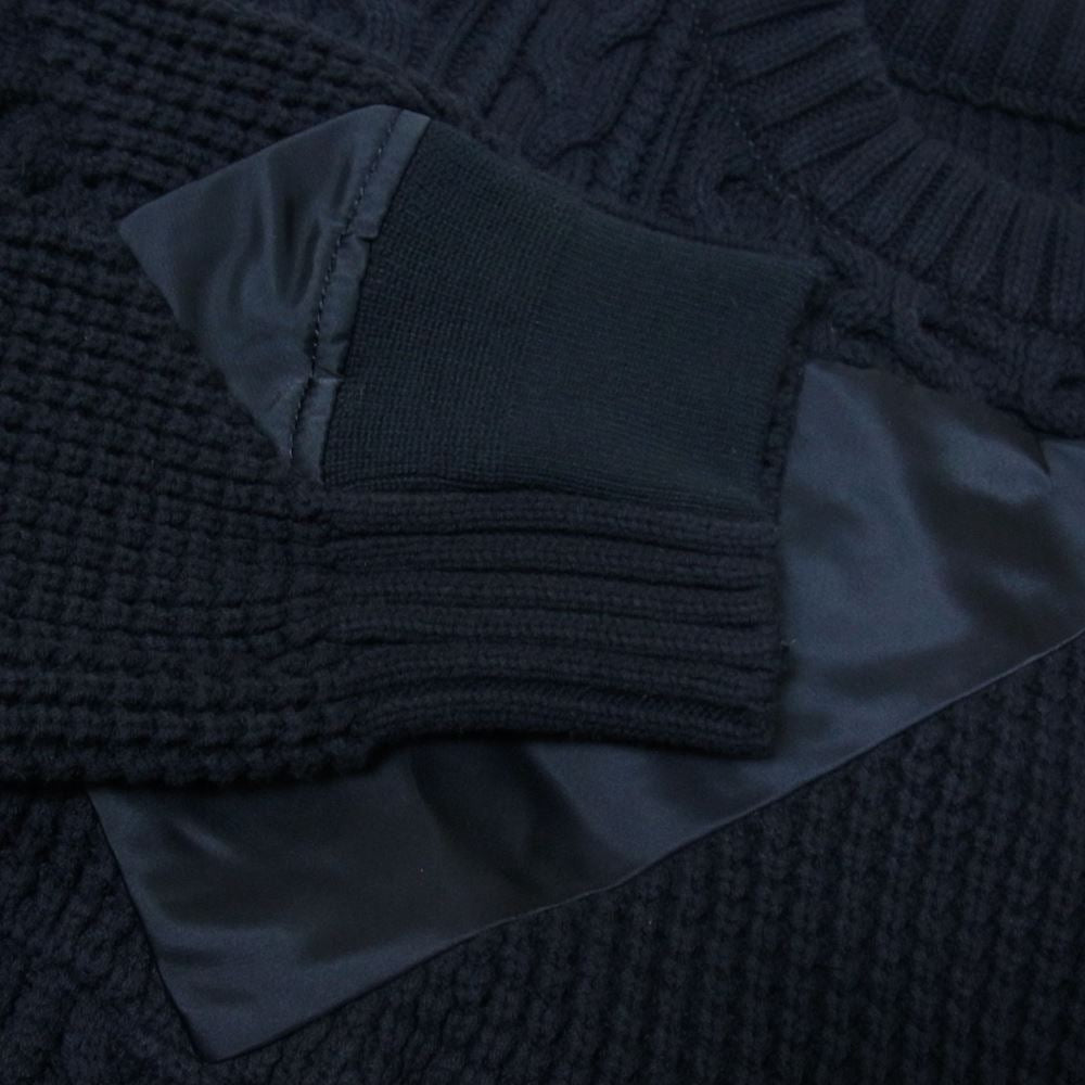 Sacai サカイ 21SS 21-02452M Hank Willis Thomas ハンク ウィリス トーマス 異素材切替 パッチワーク ロゴ刺繍 ケーブル ニット セーター ブラック系 2【美品】【中古】