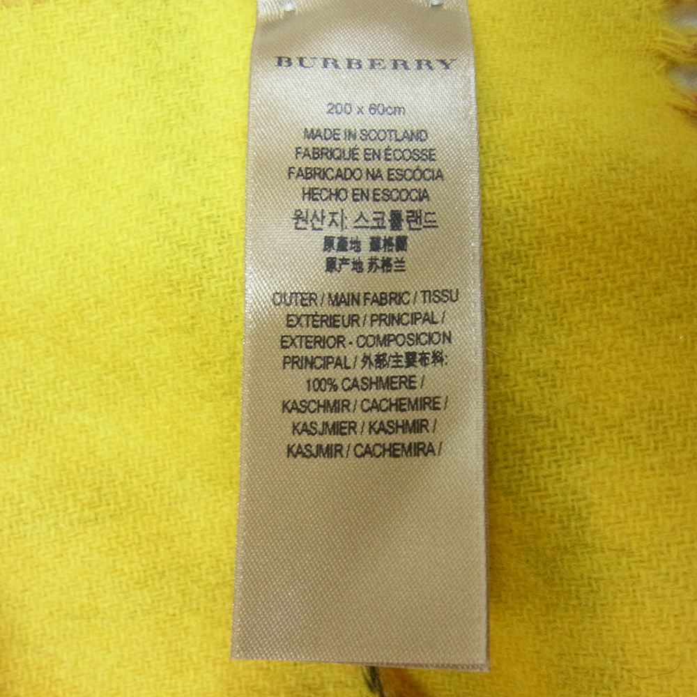 BURBERRY バーバリー 800455 国内正規品 ノバチェック マフラー カシミヤ 大判 ベージュ系 イエロー系 200x60cm【中古】