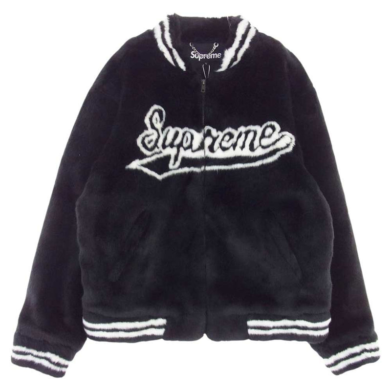 黒L Supreme Faux Fur Varsity Jacket