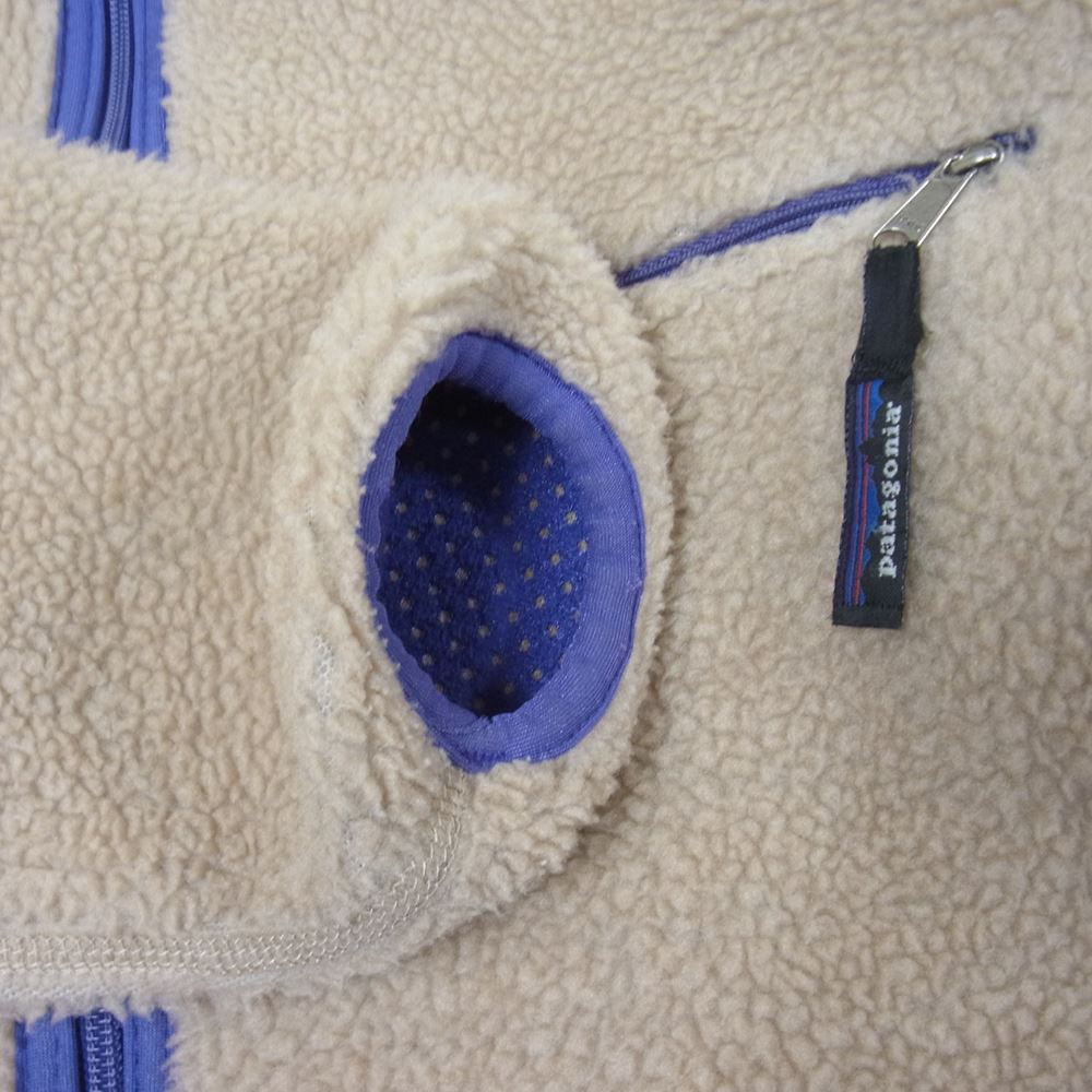 patagonia パタゴニア 90s USA製 雪無し チンフラップ ベビーレトロ カーディガン フリース ジャケット ナチュラル パープル ベージュ系 M【中古】