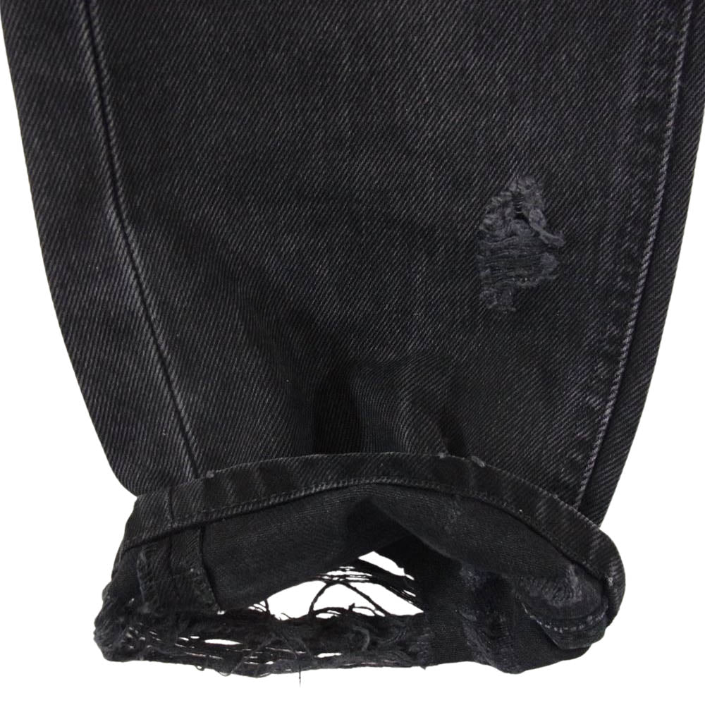 RAF SIMONS ラフシモンズ 19AW SLIM FIT DESTROYED RSパッチ レイヤード デストロイ デニムパンツ ブラック系 29【中古】