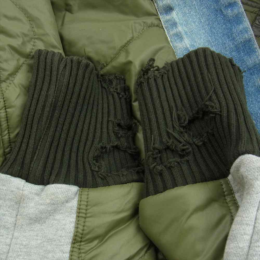 グレッグローレン ARMY LINER PUFFY KIMONO 再構築 アーミー ライナー デニム スウェット パフィ 着物 羽織 ジャケット モスグリーン系 ブルー系 M【中古】