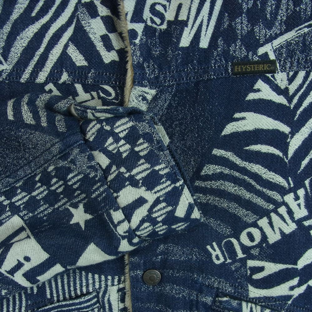 HYSTERIC GLAMOUR ヒステリックグラマー 02183AB13 LONDON NITE ロンドンナイト 裏地フリース ジャカード デニム ランチ ジャケット インディゴブルー系 S【中古】