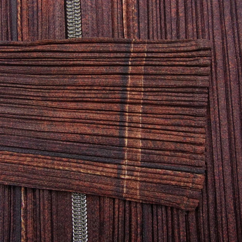 PLEATS PLEASE プリーツプリーズ イッセイミヤケ 11AW PP14-JC463 プリーツ加工 レザー 転写 プリント ジップ ブラウス シャツ 長袖 ブラウン系 3【美品】【中古】