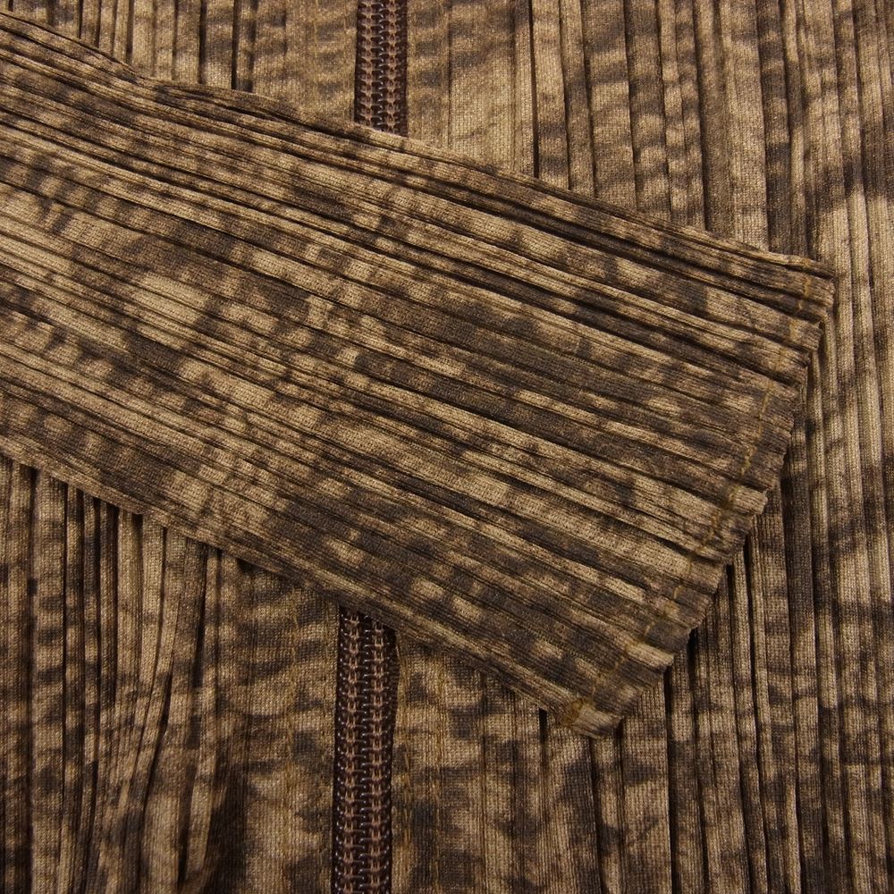 PLEATS PLEASE プリーツプリーズ イッセイミヤケ PP64-JC431 プリーツ加工 ケーブル編み転写プリント ボトルネック ジップ ジャケット ブラウン系 3【美品】【中古】